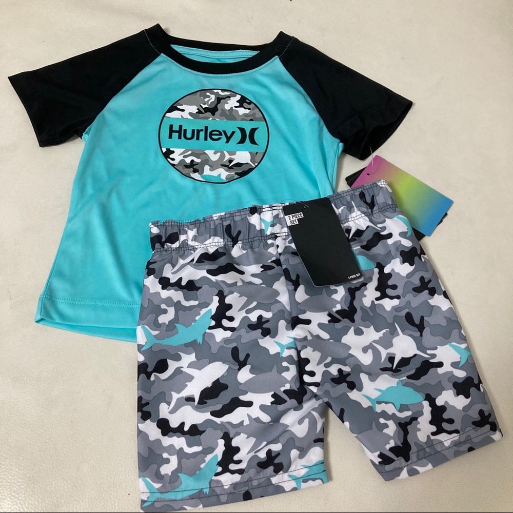 Hurley cute blue camouflage active shorts set UPF 50+ 4056